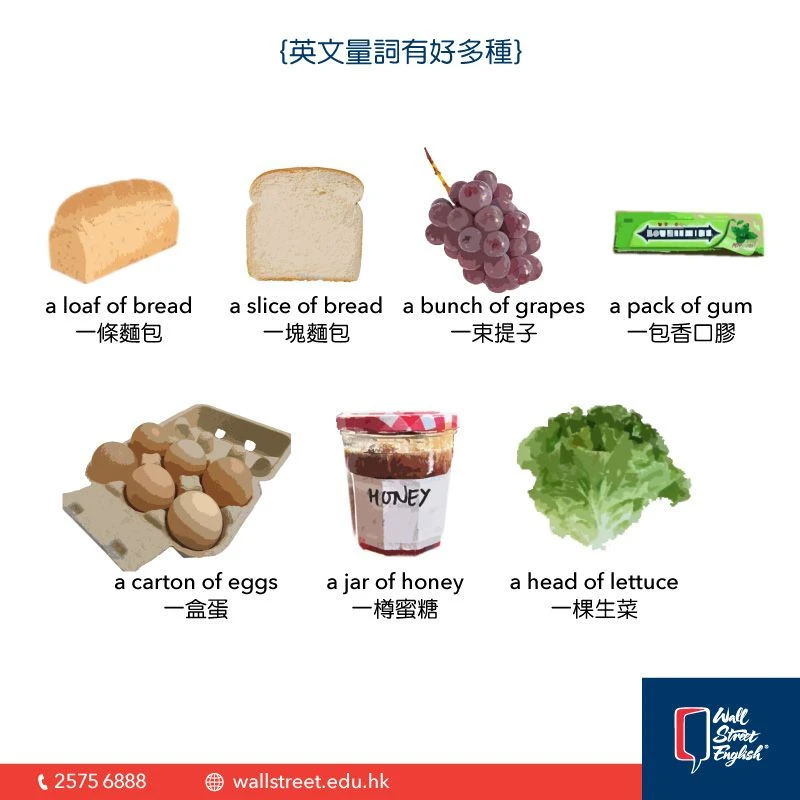 飲飲食食學英文:食物量詞、麵包、甜品、蔬菜嘅英文
