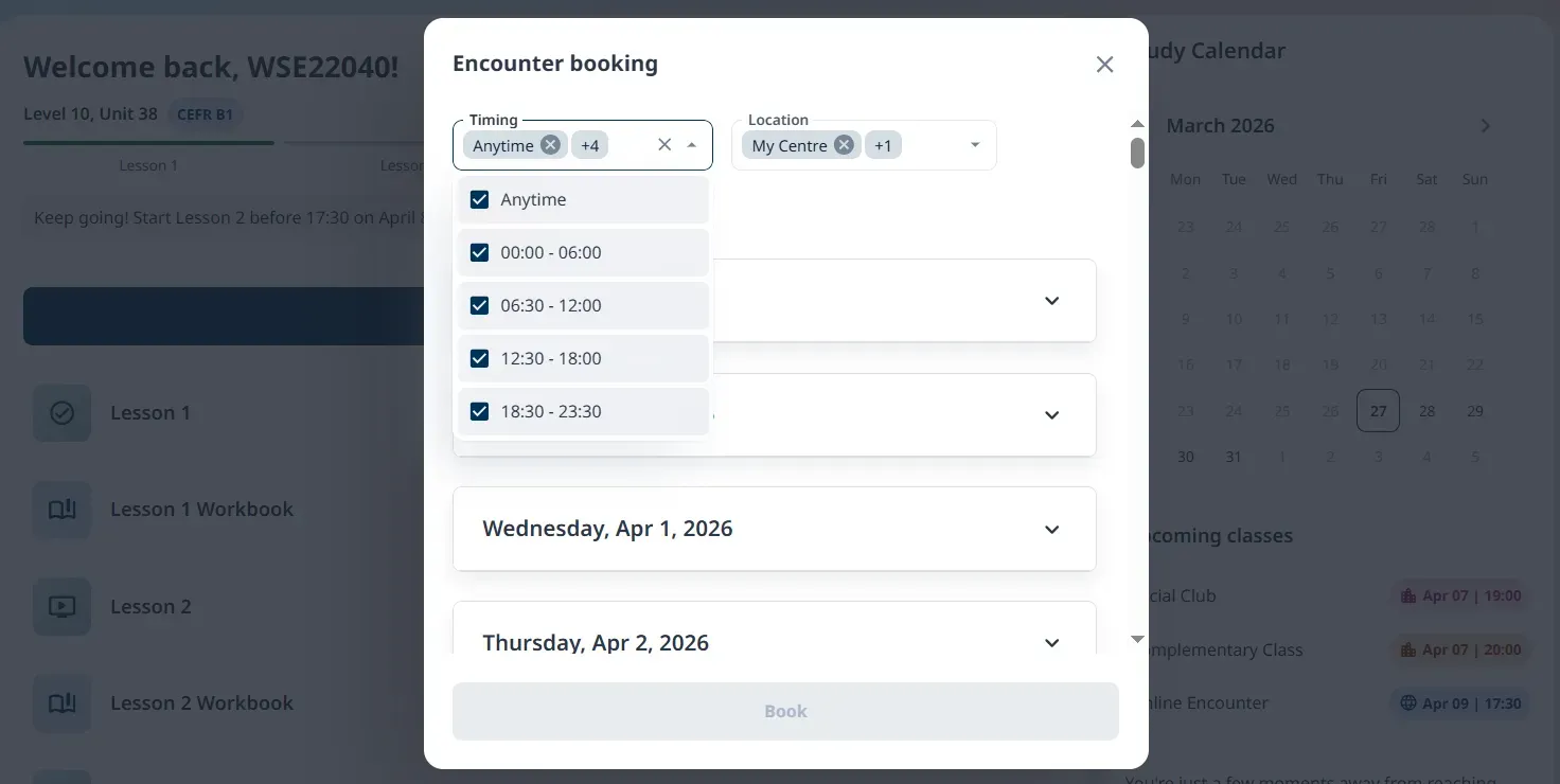 phần mềm học tiếng anh wall street english đặt lịch